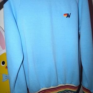 Aviator Nation Light Blue Crewneck with Rainbow Accents